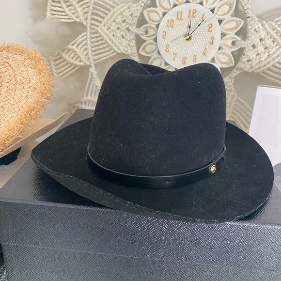 Rag & Bone floppy brim felted wool fedora size medium, black color, leather band - Picture 3 of 9